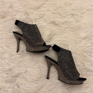 Glamorous Black and Silver Women's Heels